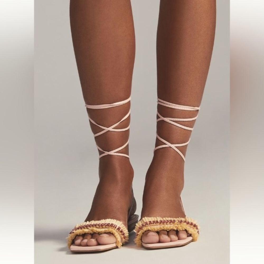 Pink Embellished Tie-Up Sandals | Anthropologie